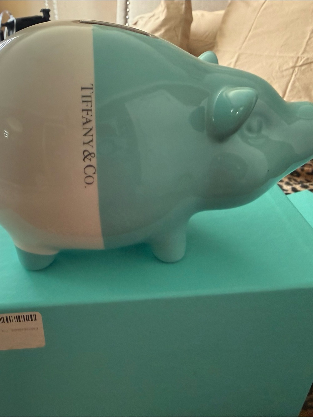 Tiffany & Co. Two-Tone Blue and White Ceramic Pig Bank